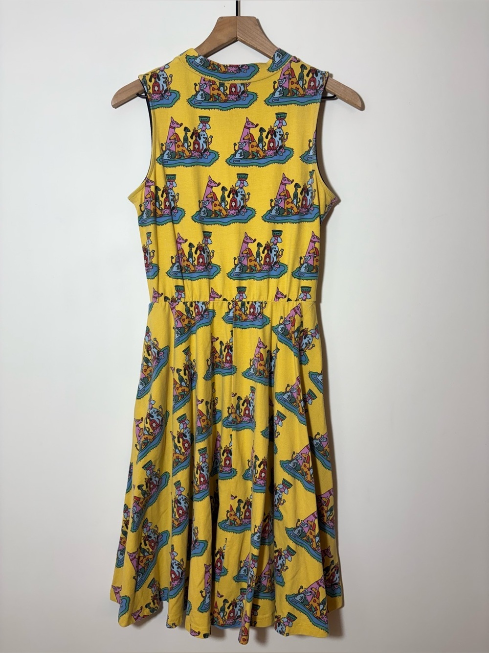 NOOWORKS Dahlia Dress In Dog Party Print SZ M Cotton Stretch Pockets Midi USA - Picture 6 of 10